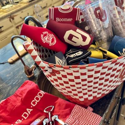OU bundle of koozies, apron, wine opener, Tervis glasses. Boomer Sooner!