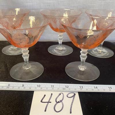 5 Vintage Fostoria Pink Trojan Depression Glass Sherbert Glasses