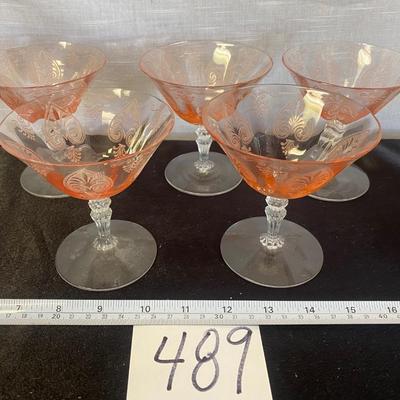 5 Vintage Fostoria Pink Trojan Depression Glass Sherbert Glasses
