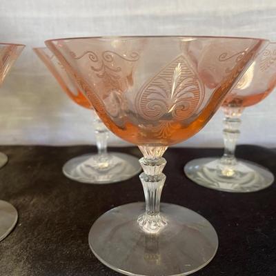 5 Vintage Fostoria Pink Trojan Depression Glass Sherbert Glasses