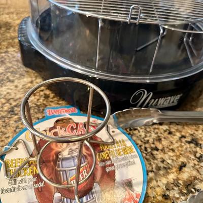 Nuwave cooker and tongs and stand up chicken baker