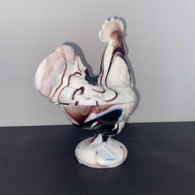 Vintage 9” Purple Slag Glass Rooster Covered Dish
