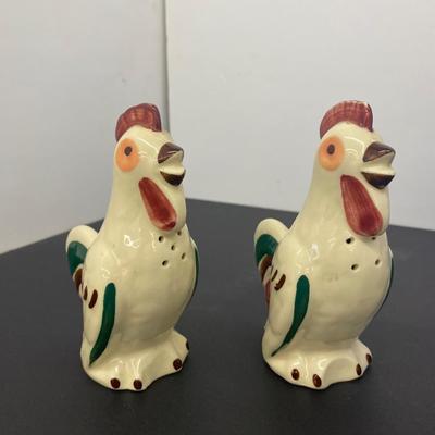 Vintage Rooster Salt and Pepper Shakers and Cobalt Blue Pasta Jar