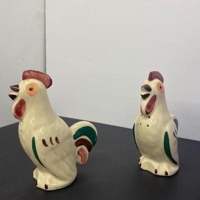 Vintage Rooster Salt and Pepper Shakers and Cobalt Blue Pasta Jar