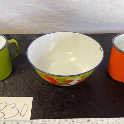Galvanized Metal Bowl and Cups