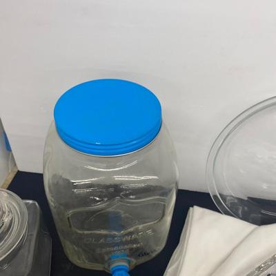 Gallon Glass Beverage Jug, candy dish, table cloth and more!