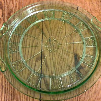 Uranium Green Glass Cake Plate