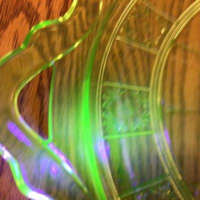 Uranium Green Glass Cake Plate