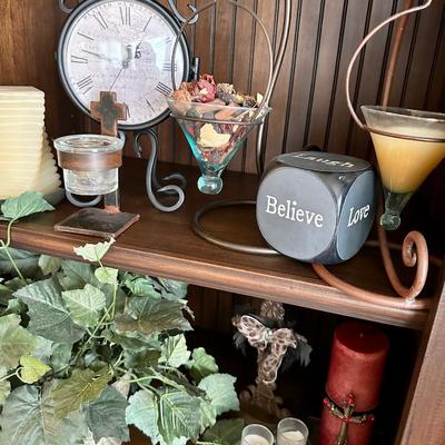 Clock, Candle, Sign decor, greenery decor, Cross 2 shelves