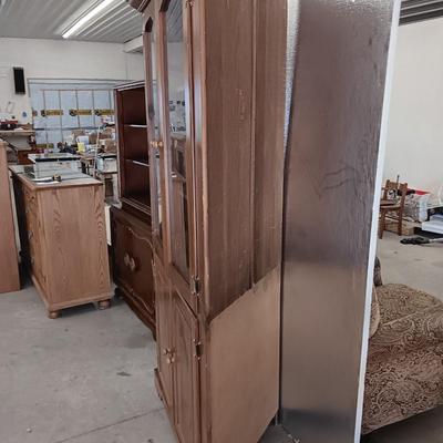 Antique Mastercraft Made in USA Corner Cabinet - Corner display shelf with glass doors and under storage