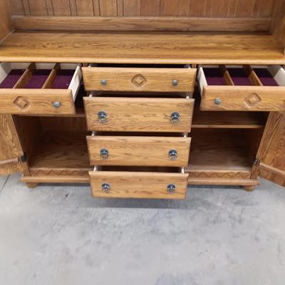 Beautiful Oak wood China cabinet with Lots of great storage! Two pieces