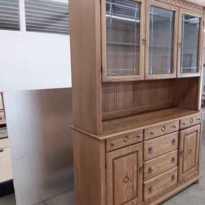 Beautiful Oak wood China cabinet with Lots of great storage! Two pieces