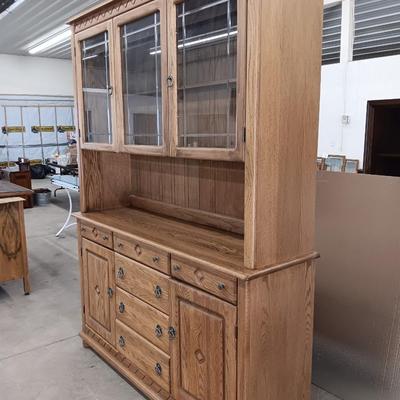 Beautiful Oak wood China cabinet with Lots of great storage! Two pieces