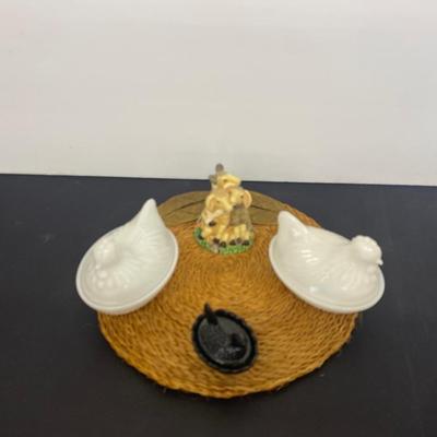 White Milk Glass Nesting Hen Dishes, Black Nesting Hen and Cute little trinket box sheep!
