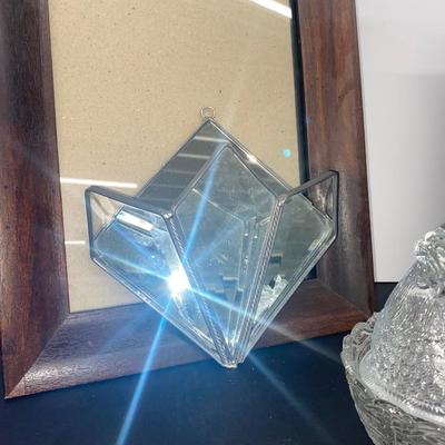 Clear Glass Chick and Hen, Pretty Crystal Wall Pocket and Frames