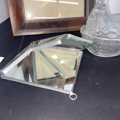 Clear Glass Chick and Hen, Pretty Crystal Wall Pocket and Frames