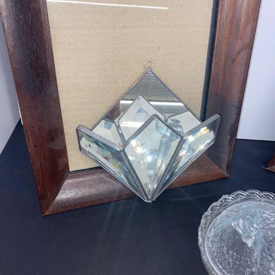 Clear Glass Chick and Hen, Pretty Crystal Wall Pocket and Frames