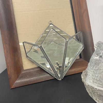 Clear Glass Chick and Hen, Pretty Crystal Wall Pocket and Frames
