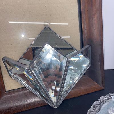 Clear Glass Chick and Hen, Pretty Crystal Wall Pocket and Frames
