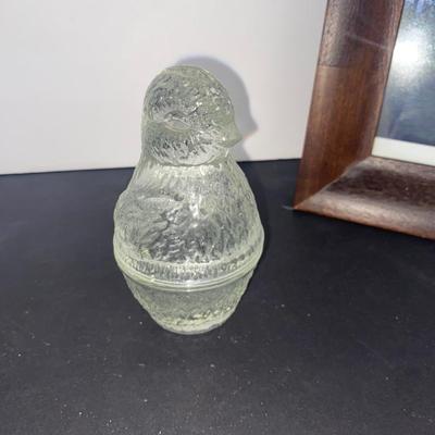 Clear Glass Chick and Hen, Pretty Crystal Wall Pocket and Frames
