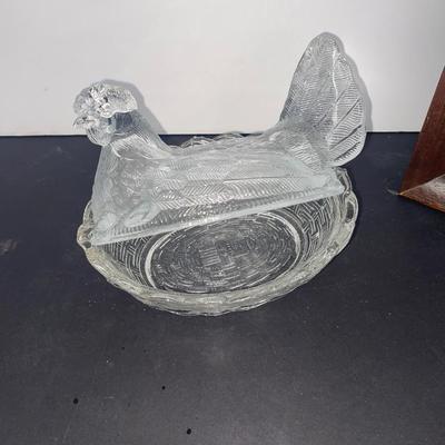 Clear Glass Chick and Hen, Pretty Crystal Wall Pocket and Frames