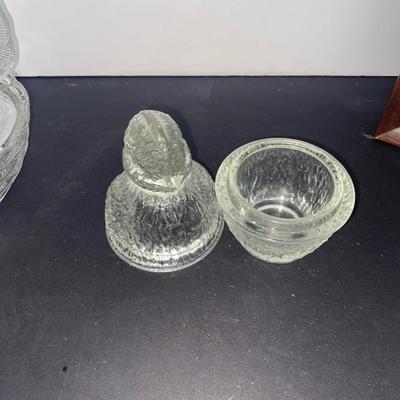 Clear Glass Chick and Hen, Pretty Crystal Wall Pocket and Frames