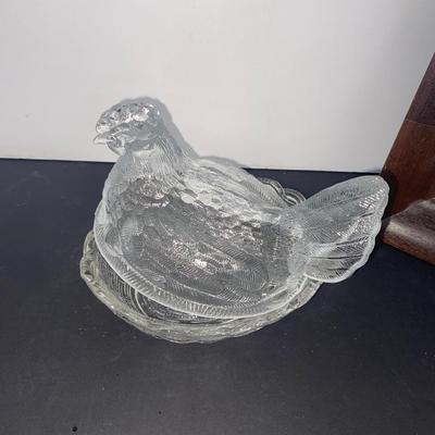 Clear Glass Chick and Hen, Pretty Crystal Wall Pocket and Frames