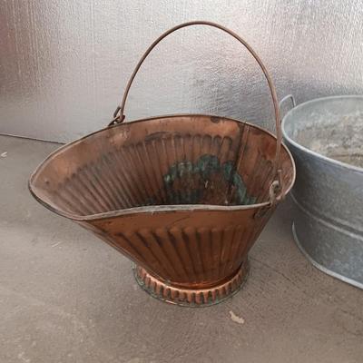 Antique Copper Coal / Ash Bucket with Galvanized tub