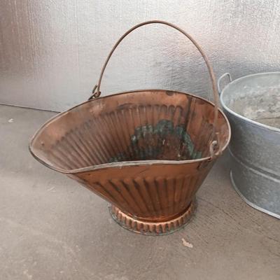 Antique Copper Coal / Ash Bucket with Galvanized tub