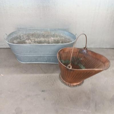 Antique Copper Coal / Ash Bucket with Galvanized tub