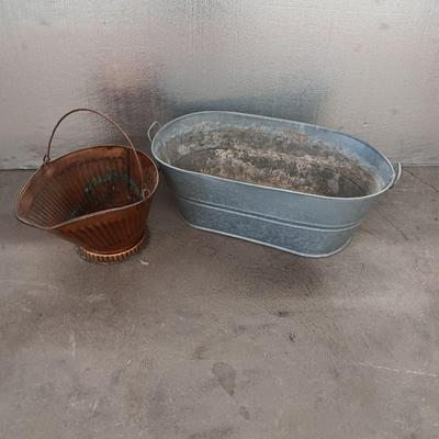 Antique Copper Coal / Ash Bucket with Galvanized tub