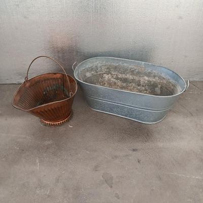 Antique Copper Coal / Ash Bucket with Galvanized tub