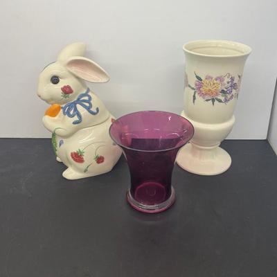 Adorable Lenox “Poppies on Blue” Cookie Bunny Jar and Vases