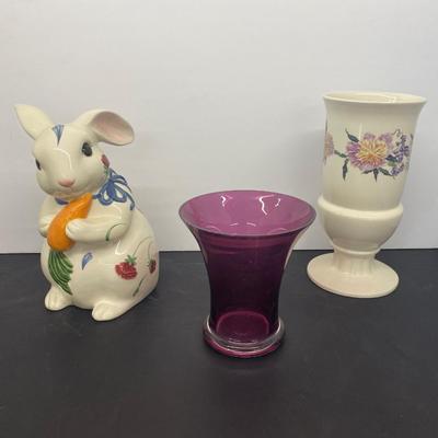 Adorable Lenox “Poppies on Blue” Cookie Bunny Jar and Vases