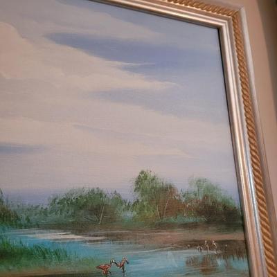 Marsh Bird Scene Framed Painting by Artist Hahn Kim (B1-CE)