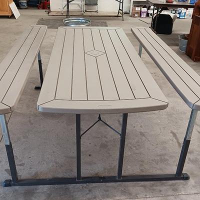 Fold-up Discover Home Products Picnic table with adjustable benches