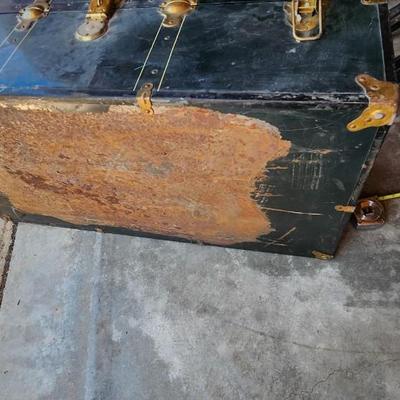 Antique Steamer trunk and 3-Tier Metal Cart