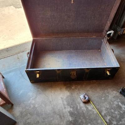 Antique Steamer trunk and 3-Tier Metal Cart