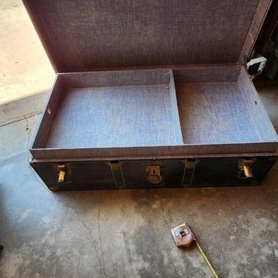 Antique Steamer trunk and 3-Tier Metal Cart