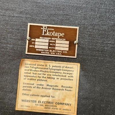 Vintage Webster Electric Ekotape Reel to Reel Recorder/Reproducer