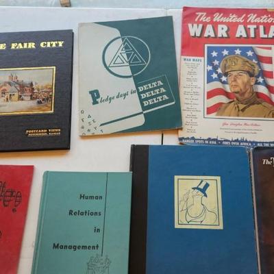 Vintage Book Lot, including 1942 United Nations War Atlas Book and The New Yorker 1950-55 Album