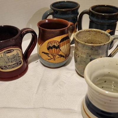 Hand thrown ceramic pottery coffee mug lot, some signed