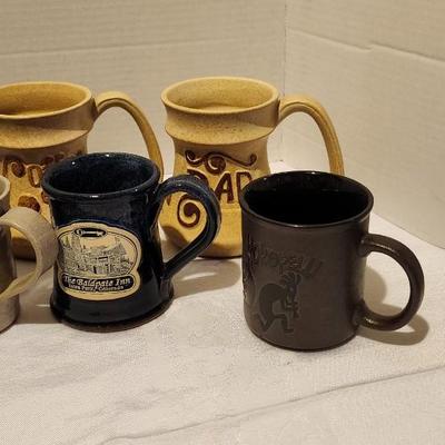 Hand thrown ceramic pottery coffee mug lot, some signed