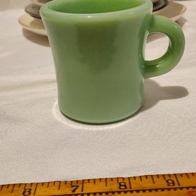Vintage Fire King Jadeite Extra Heavy Restaurant Mug and Collectors Plates