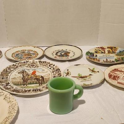 Vintage Fire King Jadeite Extra Heavy Restaurant Mug 1940s and collector plates