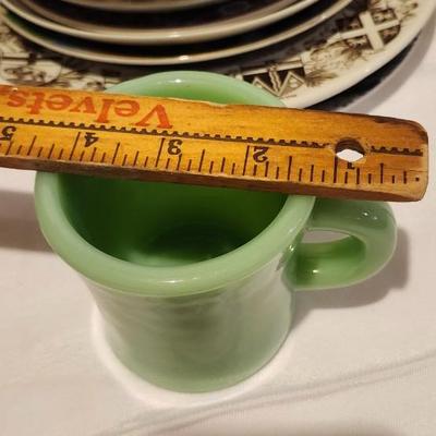 Vintage Fire King Jadeite Extra Heavy Restaurant Mug 1940s and collector plates