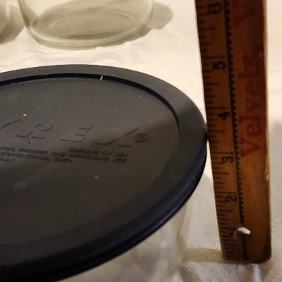 Four Pyrex 1.75QT Clear Glass Bowl With Blue Plastic Lid!