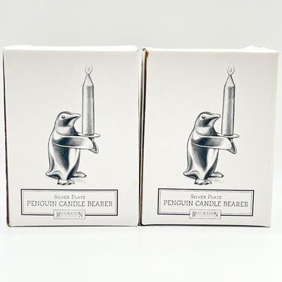 RESTORATION HARDWARE ~ Pair (2) ~ Silver Plated Penguin Candle Bearers
