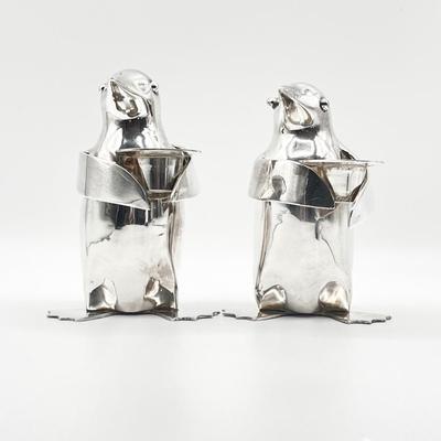 RESTORATION HARDWARE ~ Pair (2) ~ Silver Plated Penguin Candle Bearers