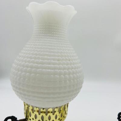 Pair Of Vintage Milk Glass Side Table Lamps